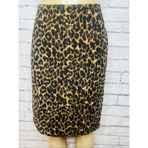 Talbots Womens Tan Black Leopard Print Wool Blend Fuzzy Pencil Skirt Size 10